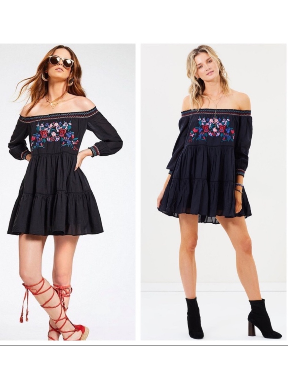 Free People Sunbeams Floral Embroidered Off-the-Shoulder Mini Dress XS